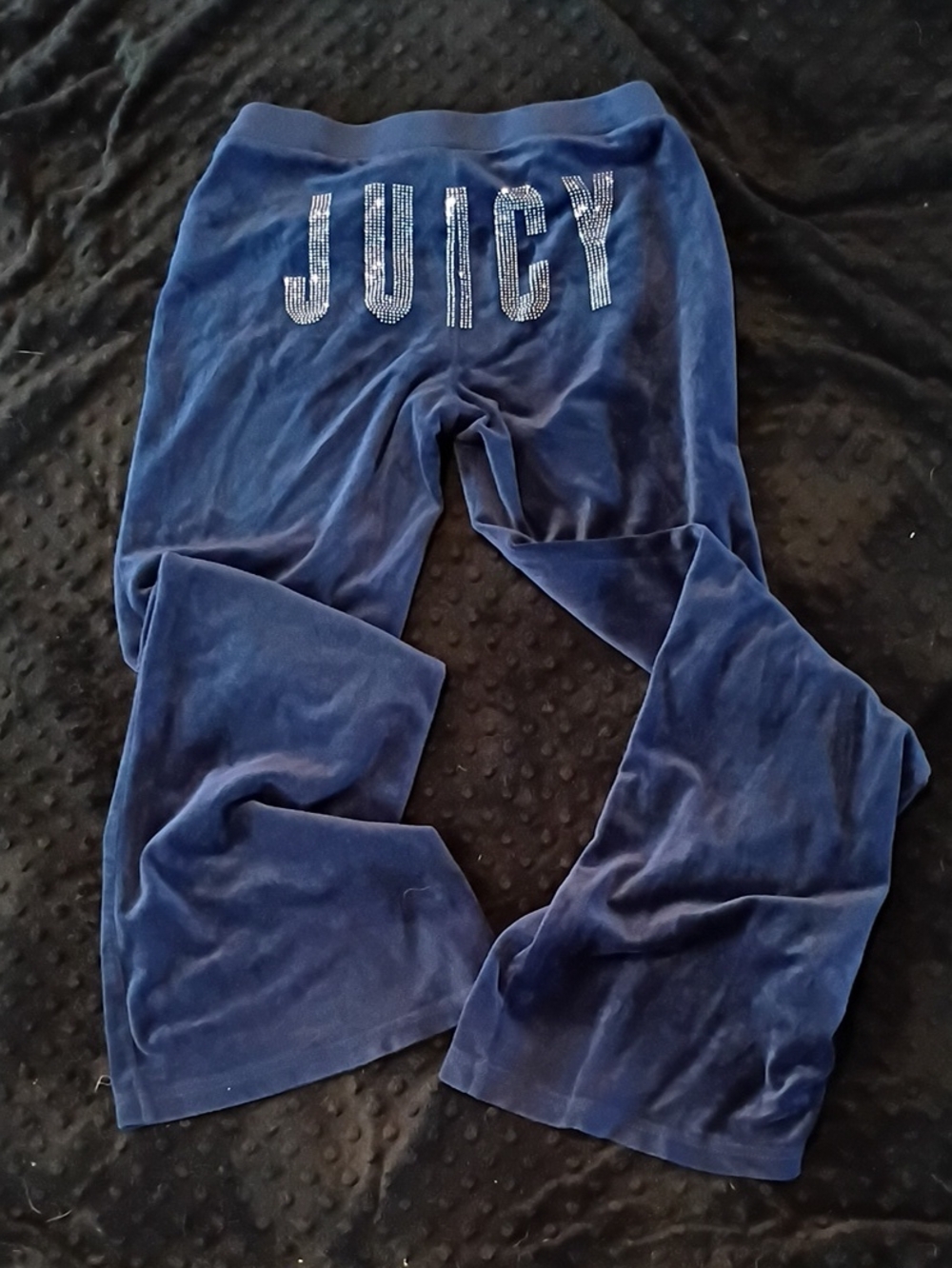 Juicy Couture Navy Velour Wide Leg Pants with Rhinestone JUICY Logo